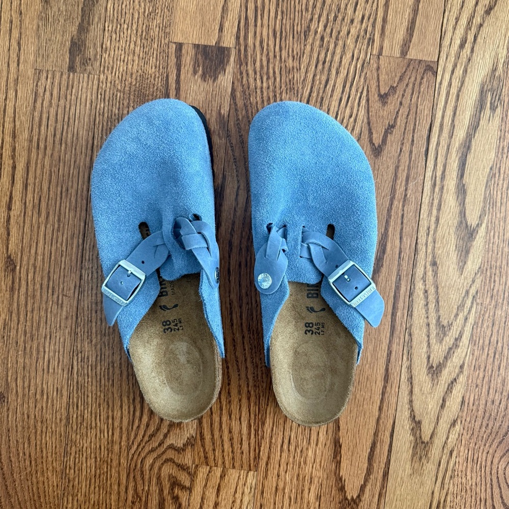 Birkenstock Boston Braided Suede Blue Clogs